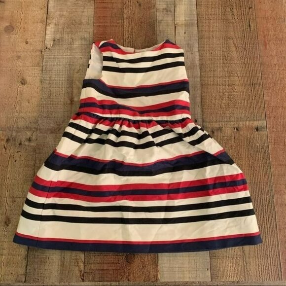 Crewcuts girls size 4 cream Red Blue Striped Sleeveless Dress - Picture 1 of 4